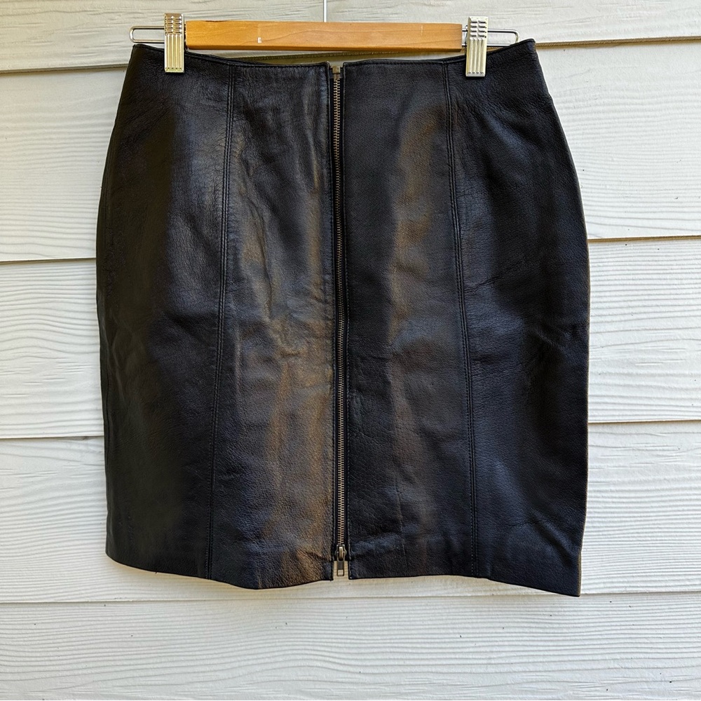 Styleworks vintage black leather mini skirt lined size 10